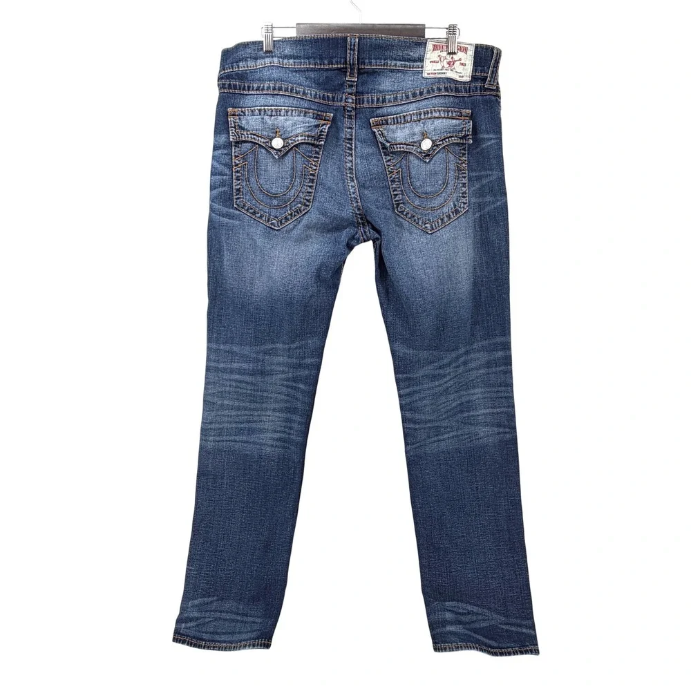 True Religion Skinny Flap Jeans Mens 40 Blue Dark Wash Excellent Horseshoe Flap